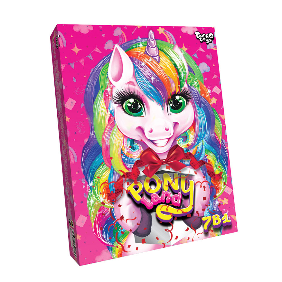 Дитячий набір творчості "Pony Land" 7 в 1 - світиться маса, слайм та аксесуари, фото 1