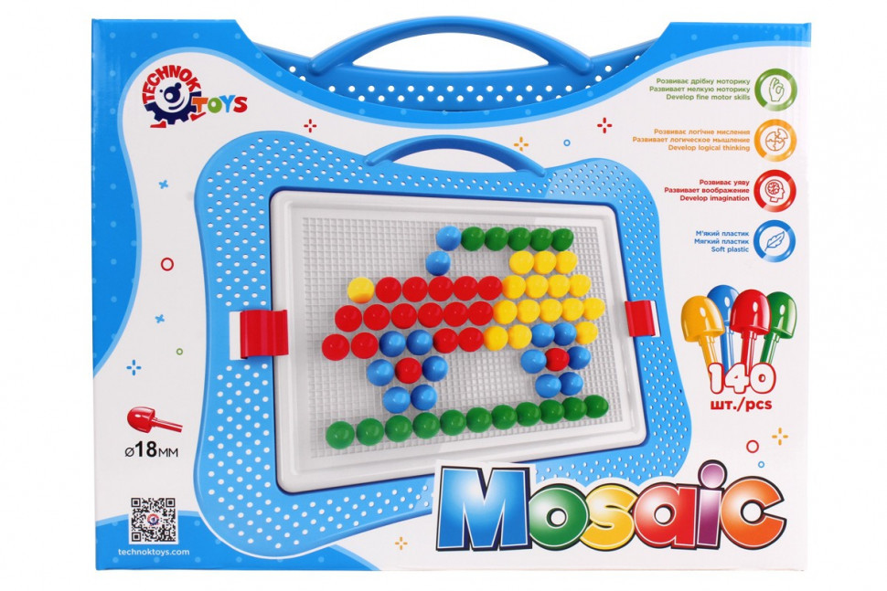 Дитяча розвиваюча мозаїка Komarovtoys 3381TXK, 140 фішок, 18 мм, 4 кольори, фото 1