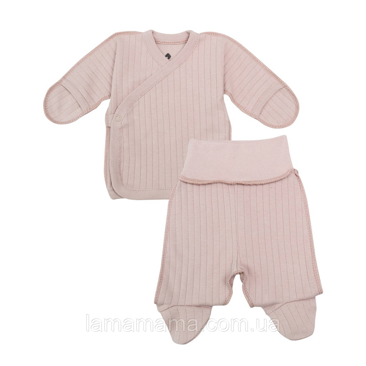 Комплект - льоля і повзунки для передчасно народжених дітей з малою вагою (трикотаж у рубчик) Симпл Пудра Minikin, фото 1