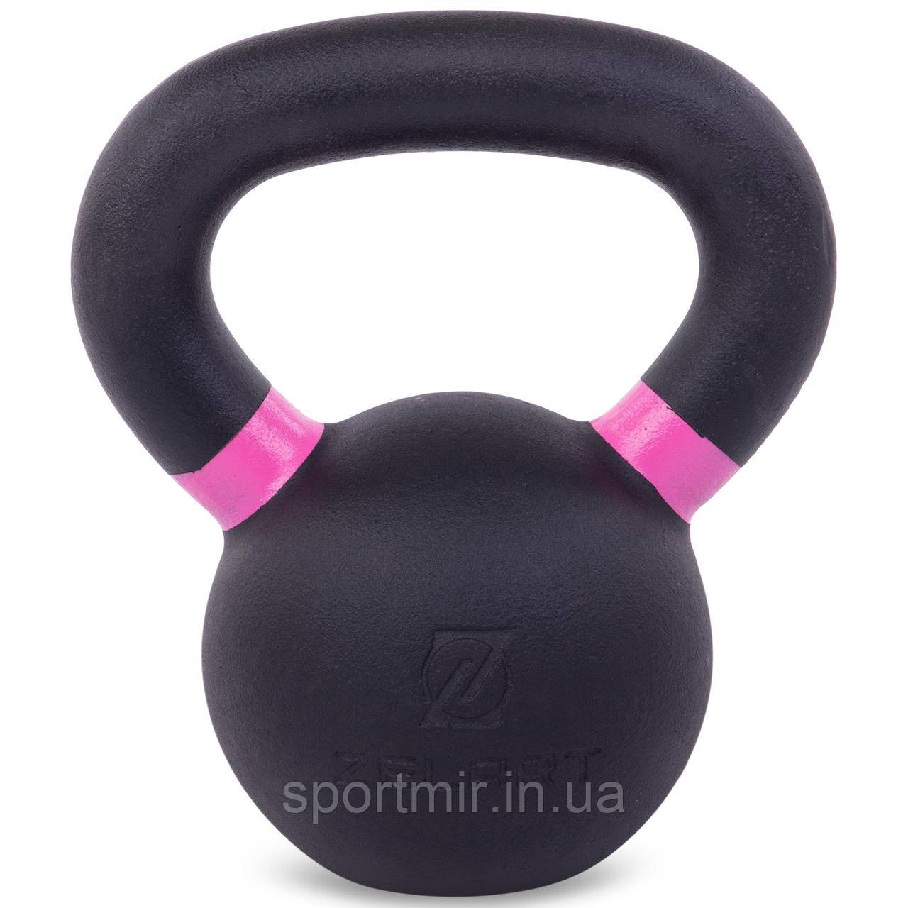 Гиря тренувальна цільна чавунна пофарбована Zelart TA-3638-8 вага 8кг чорний-рожевий, фото 1