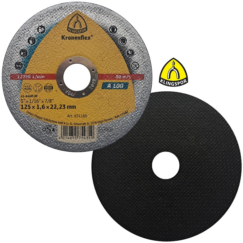 Відрізний диск для вуглецевої та нержавіючої сталі з прямим центром A 100 Klingspor 125×1,6мм