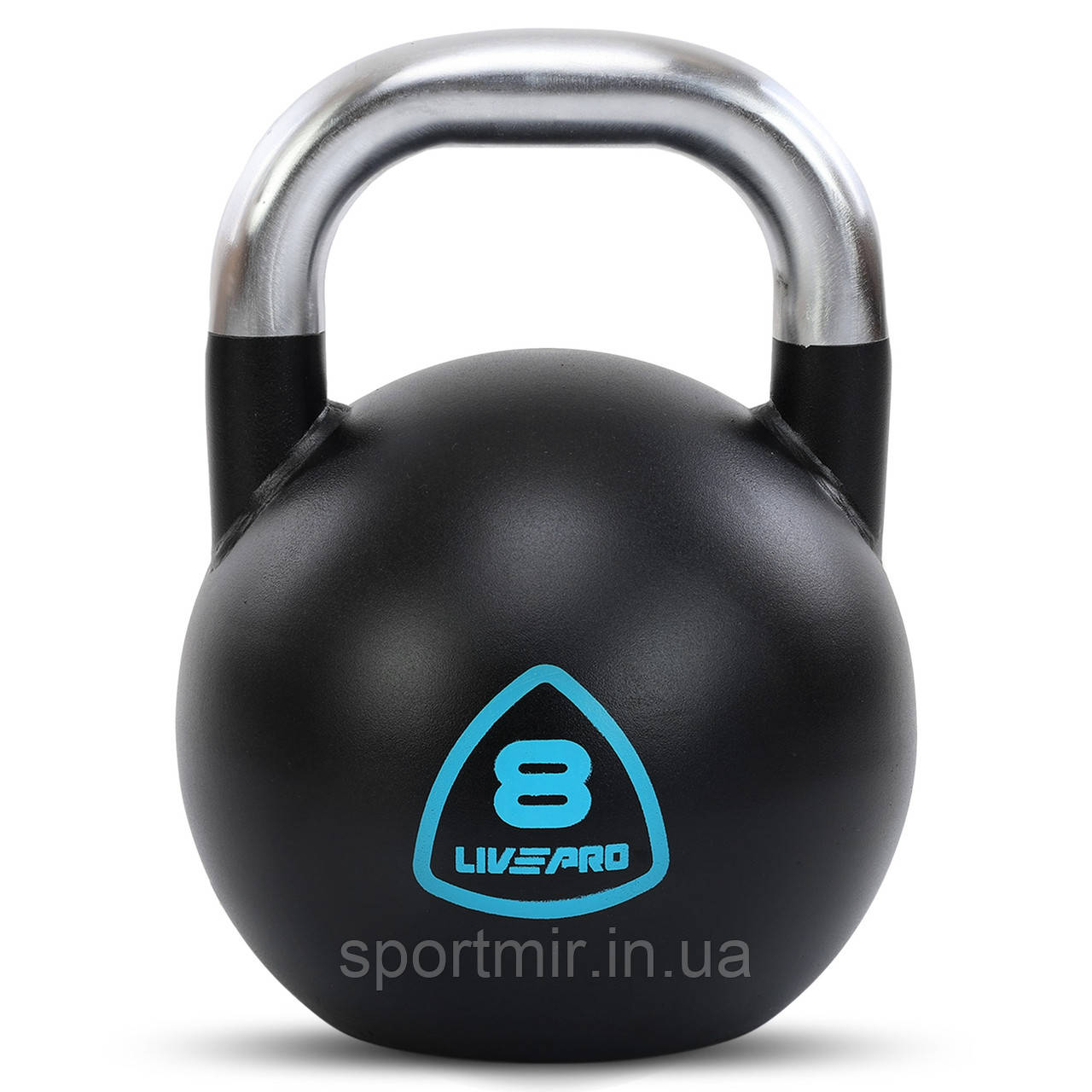 Гиря змагальна цільна сталева забарвлена з хромованою ручкою LiveUp LP8042-8 8кг чорний, фото 1