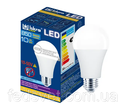 Cвітлодіодна лампа 10W E27 4000K 850Lm 10-50V Iskra
