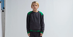 Світшот для хлопчика графітового кольору з подвійними манжетами і кишенею-кенгуру з двонитки р. 104-158