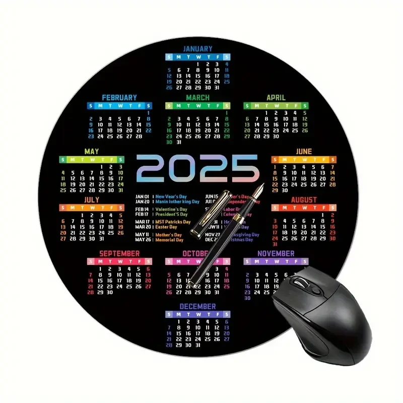 Круглий килимок для миші з календарем дизайну 2025 рік