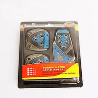 Накладки на педали Тюнинг хром + синий 3шт (1шт-13.5 × 7см, 2шт-8.2 × 8см) МКПП - механика