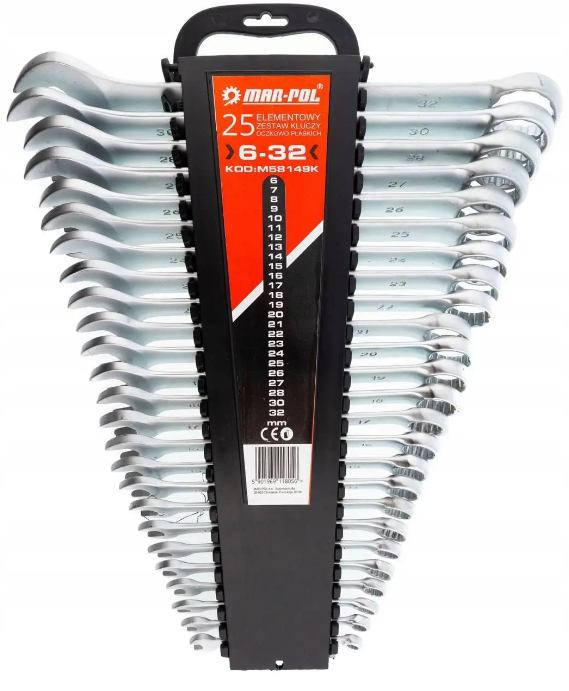 Набір комбінованих накидних гайкових ключів Mar-Pol M58149K, 6-32 мм, фото 1