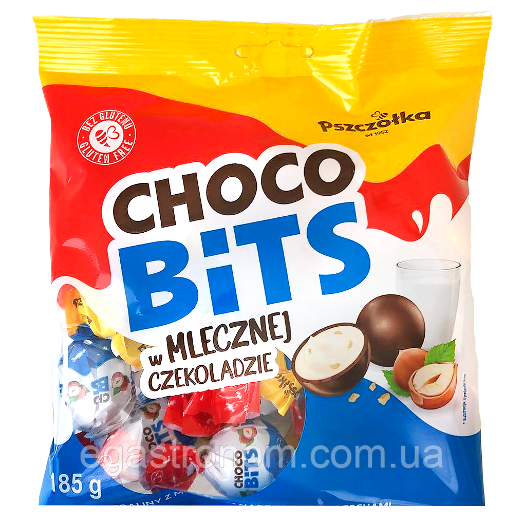 Шоколадні цукерки з молочною начинкою та горіхами Чоко Бітс Choco Bits 185g 22шт/ящ (Код: 00-00017164)