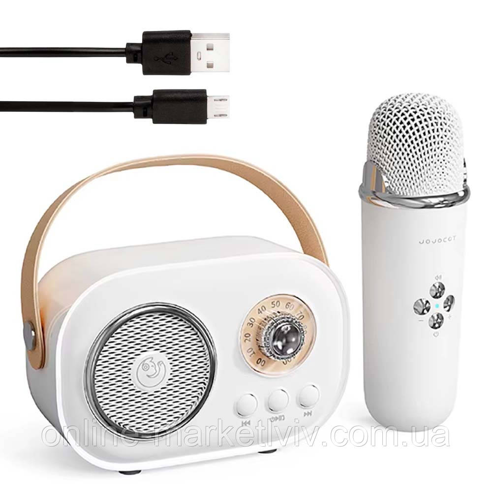 Караоке колонка з мікрофоном (19×15,5×7,5см), від USB, Білий / Блютуз колонка / Портативна колонка