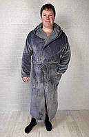 Халат махровий чоловічий із вишивкою теплий домашній довгий сірий 52-56 р.