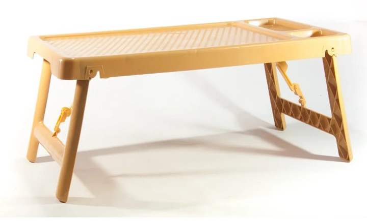 Таця стіл пластикова Консенсус 60х33х27,5 см розкладна бежева з ніжками, фото 1