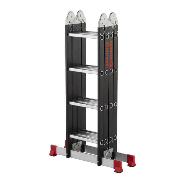 Драбина багатофункціональна трансформер 4х4 сходинки, 4450 мм, 150 кг INTERTOOL LT-0024