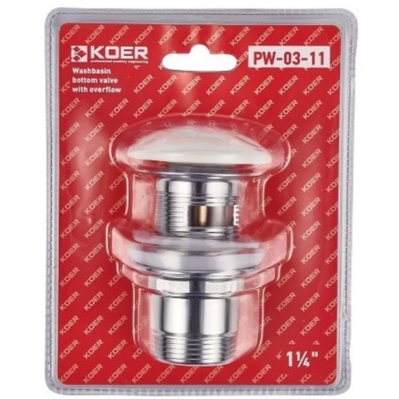 Донний клапан для умивальника з переливом Koer PW-03-11 1 1/4" (кнопка) (KR3397), фото 1