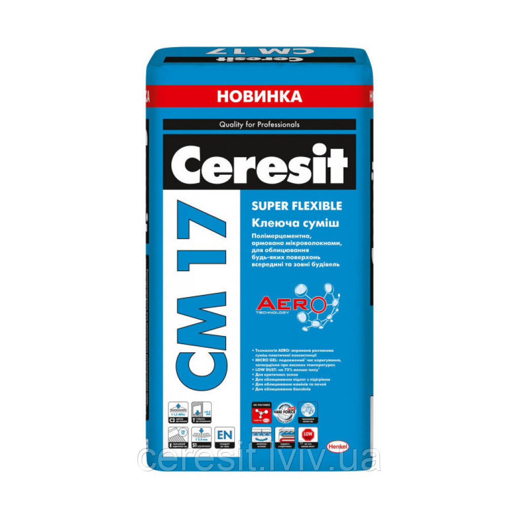 Клей для широкоформатної плитки Ceresit CM17 AERO (SUPER FLEXIBLE) 25кг