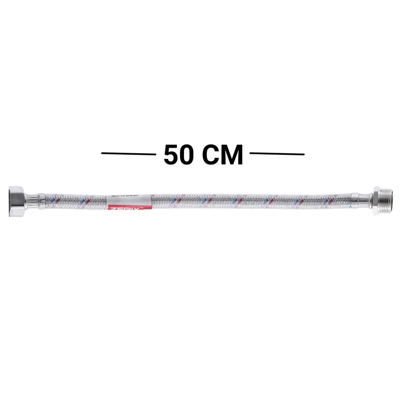 Гнучкий шланг для під'єднання води гайка 1/2" — Штуцер 1/2" (50 см) (силик. оболонка) Zerix (ZX301, фото 1