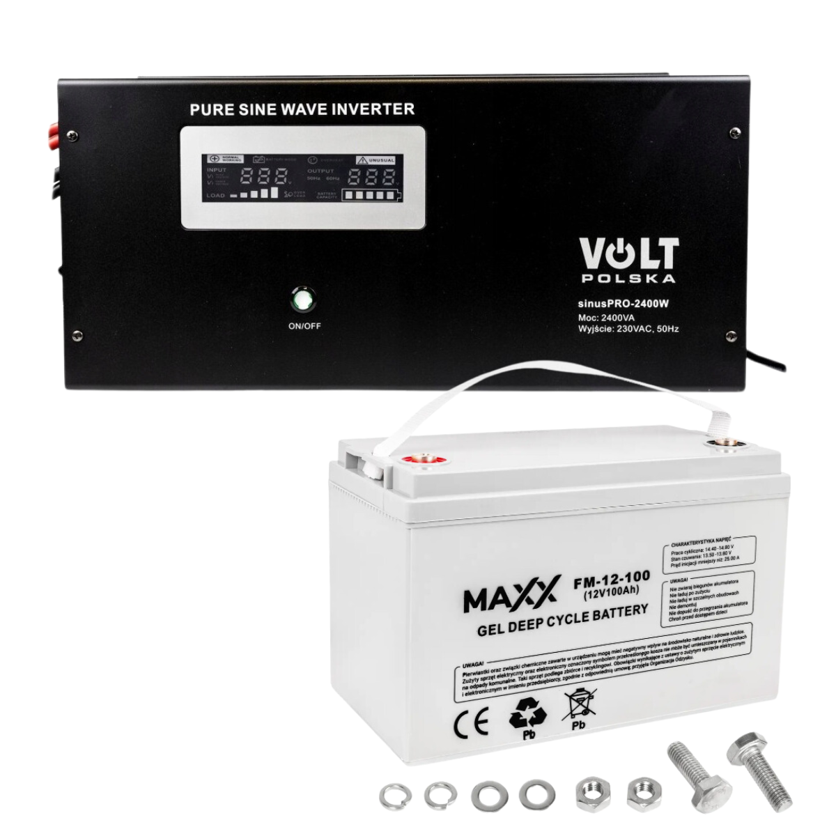 Аварійний комплект Volt Polska SINUS PRO 2400W 12/230V 1600/2400W + Акумулятор гелевий 4SUN MAXX GEL 100 Ah