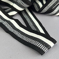 Лампасна тасьма трикотажна 3 см - чорна з білим