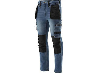 Штани робочі джинс стрейч YATO розмір L/XL- 98-106 см, зріст — 180-188 см, тем-сині, 17 кишень, 71% бав