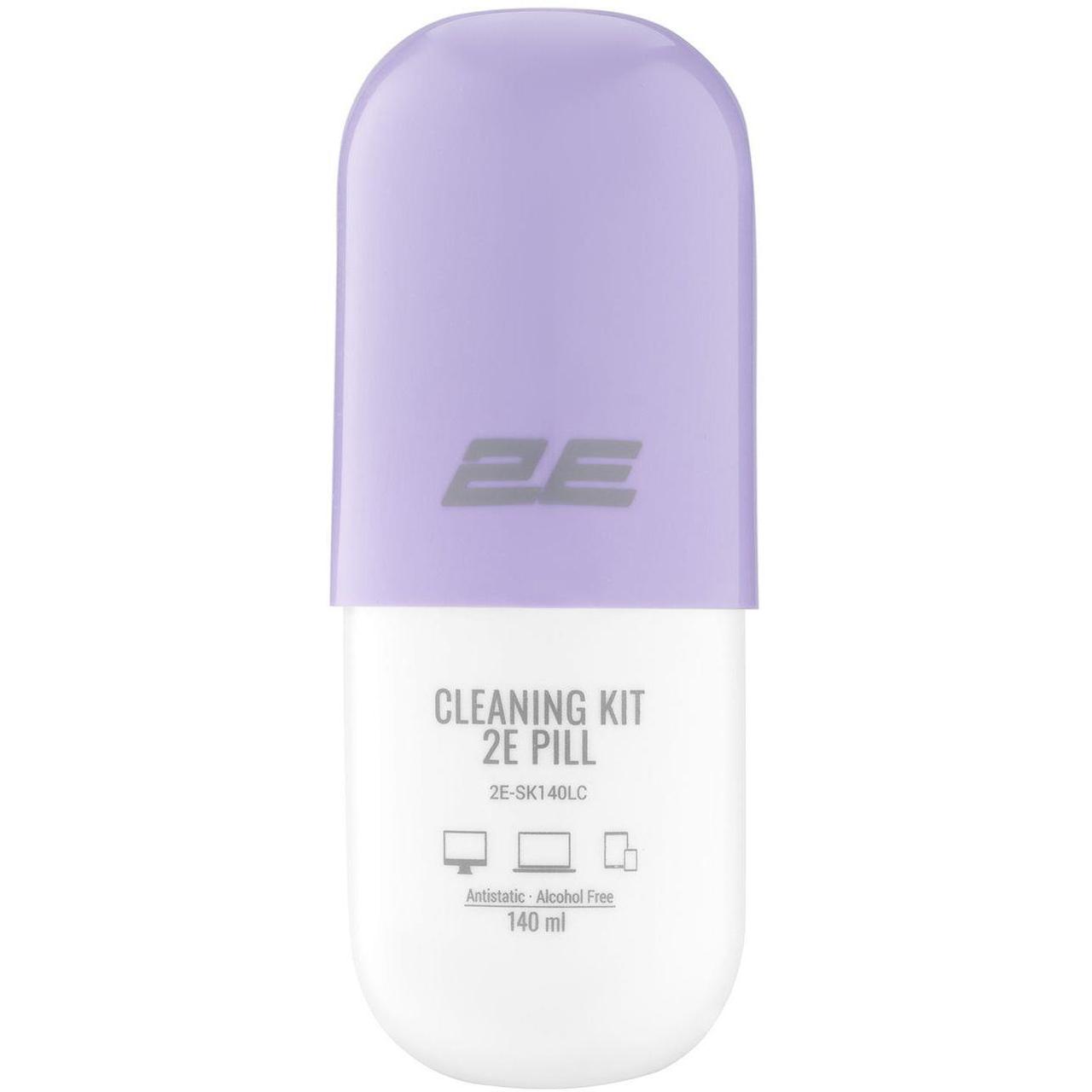 Набір для чищення екранів 2E PILL 140 мл + серветка 20х20 см White/Lilac для LED/LCD/ноутбуків/смартфонів (2E-S