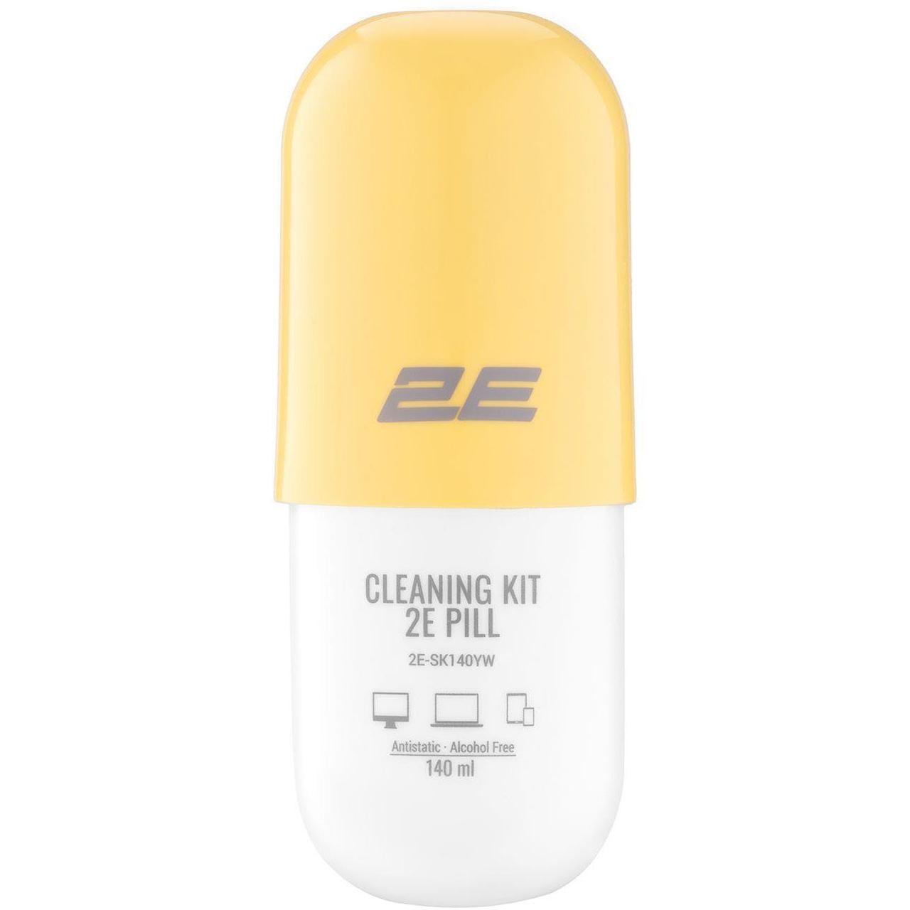 Набір для чищення екранів 2E PILL 140 мл + серветка 20х20 см White/Yellow для LED/LCD/ноутбуків/смартфонів (2E-