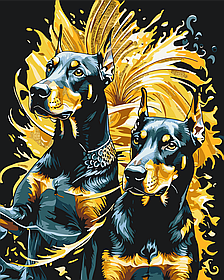 Картина за номерами Тварини. Два добермани з фарбами металік 40*50 см Орігамі LW 3420