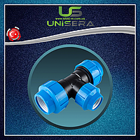 Трійник редукційний сполучний 32х25х32 для поліетиленових труб компресійне з'єднання PN 16 Unisera