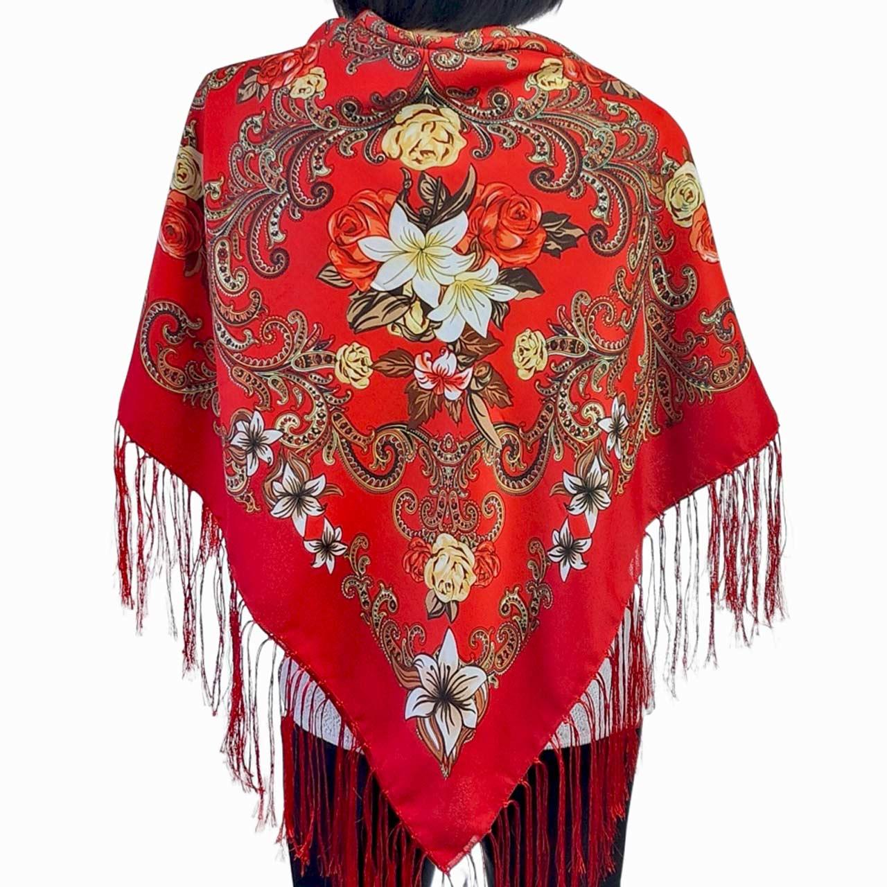 Хустка з народним візерунком (120*120) червона