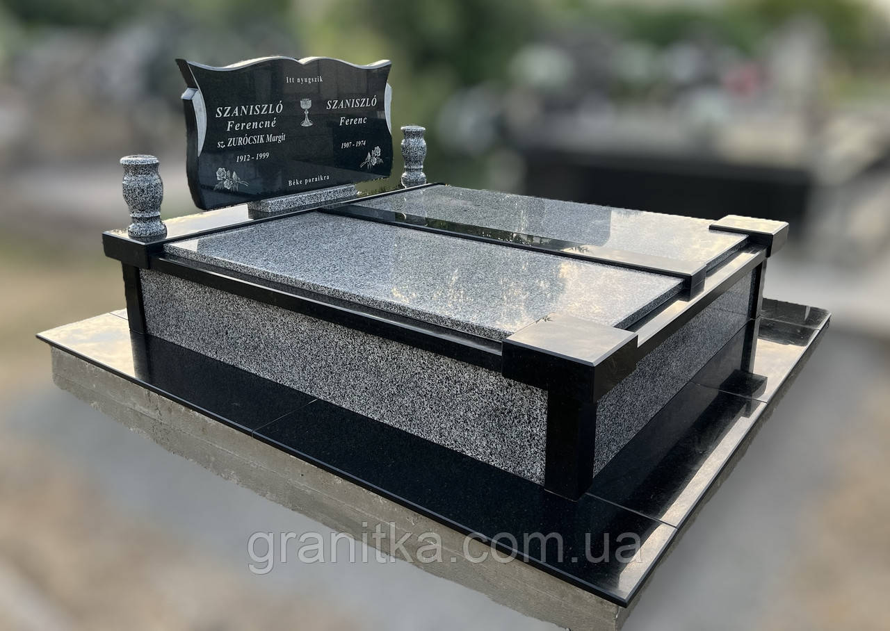 Памятник двойний плита чорно-сірий граніт 202