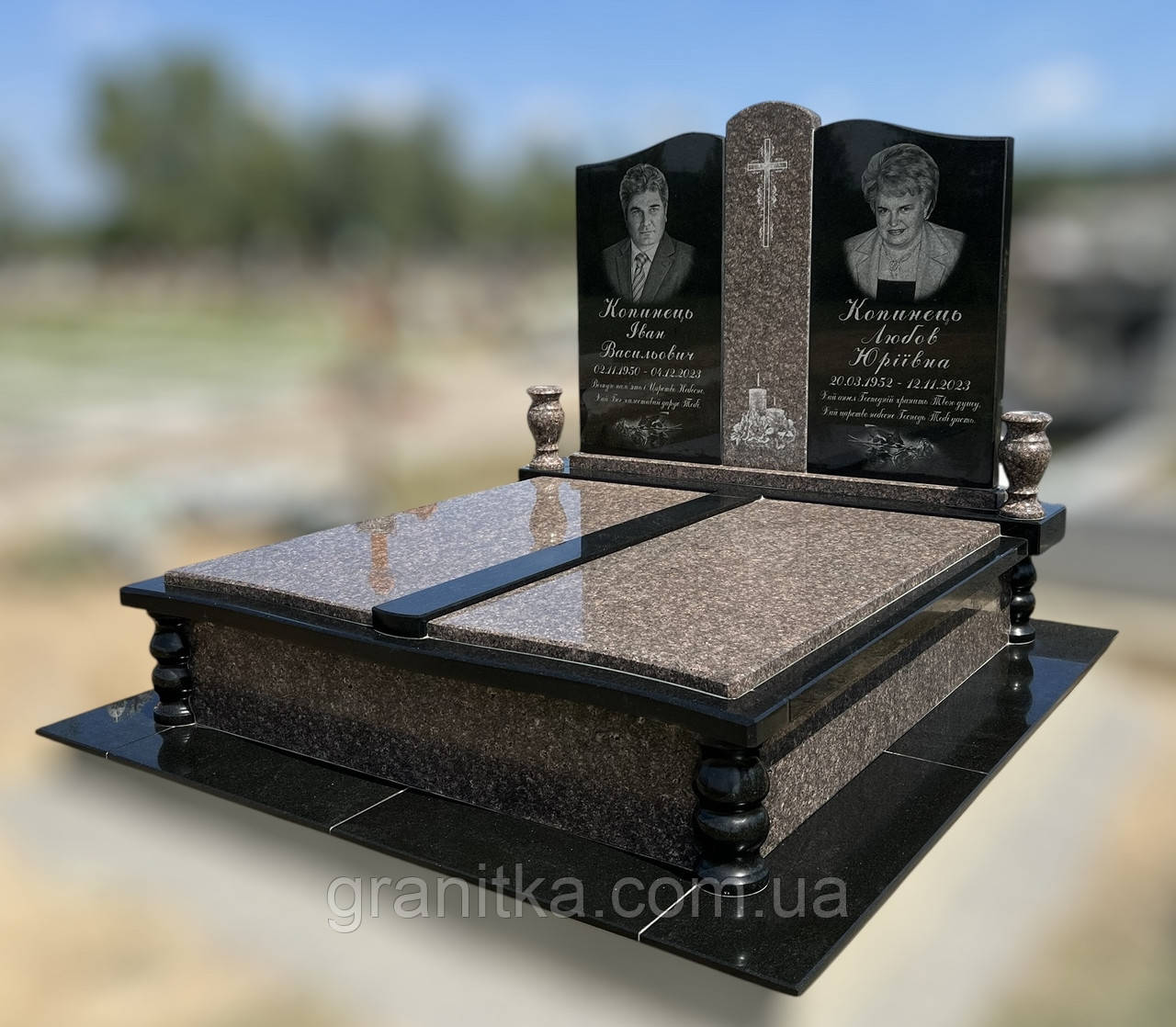 Памятник двойний плита чорно-коричневий граніт 203, фото 1