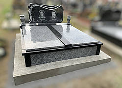 Памятник двойний плита, чорно-сірий граніт 220