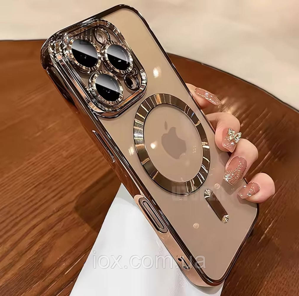 Прозрачно-золотий чехол 2в1 MagSafe для Iphone 15 Pro Max