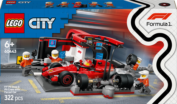 Конструктор LEGO City Піт-стоп і піт-екіпаж F1 з болідом Ferrari 322 деталі, фото 1