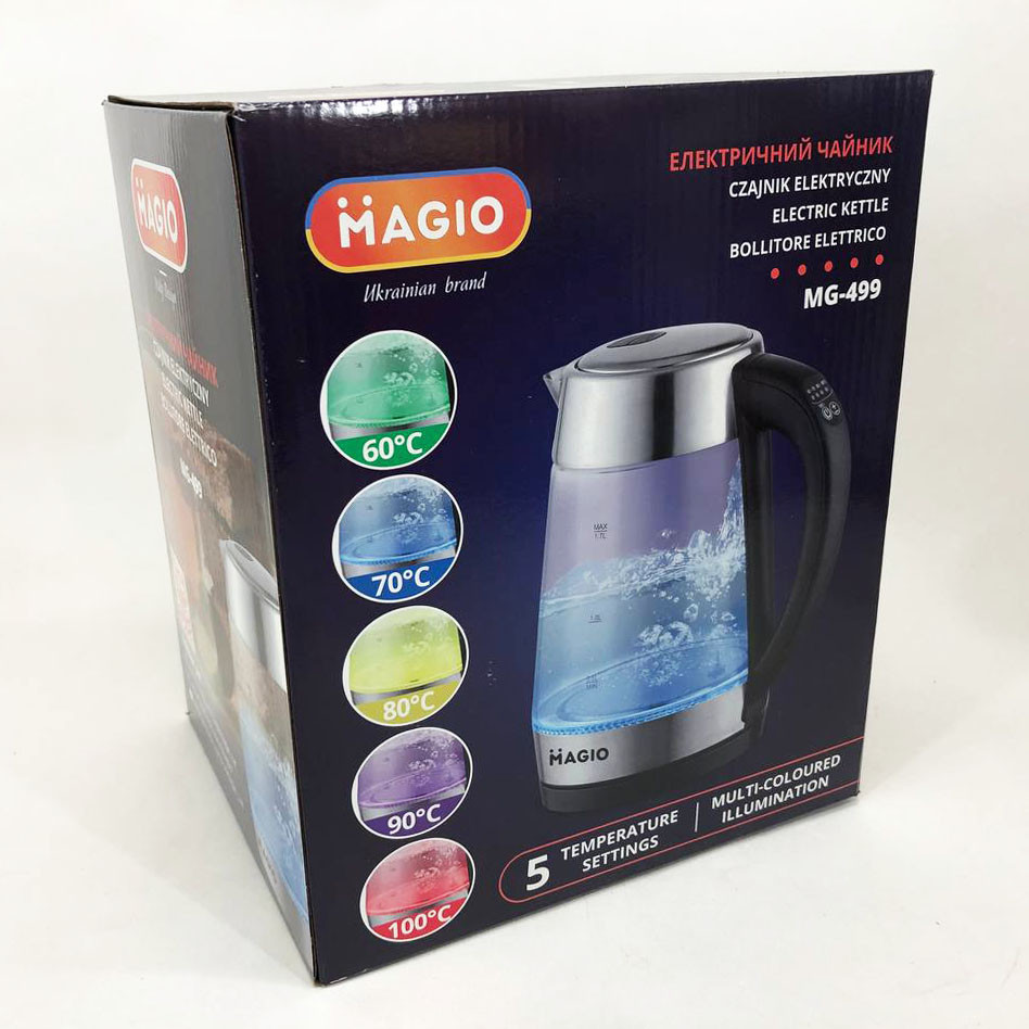 Електрочайник з підсвічуванням надійний MAGIO, Чайник дисковий, Зручний електричний чайник для кухні SM-18, фото 1