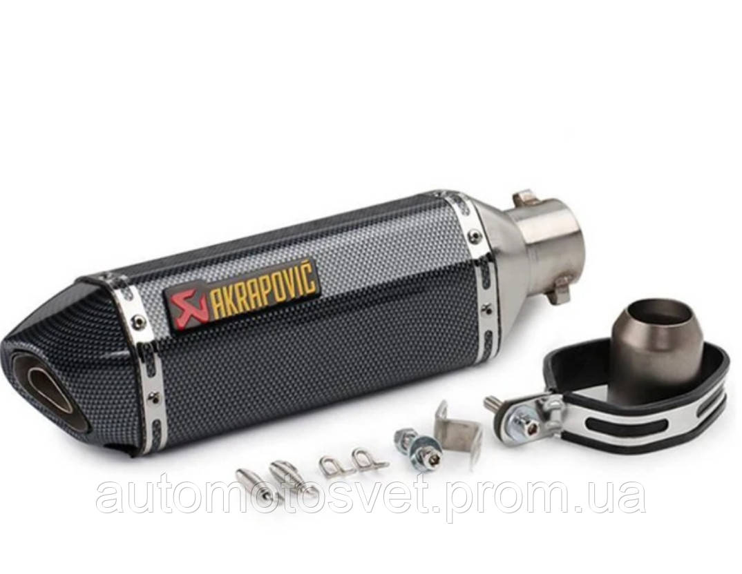 Глушитель універсальний в розквіті "карбон" для мотоцикла (скутера) 360х105м + наклейка Akrapovic - фото 1 - id-p2466592688