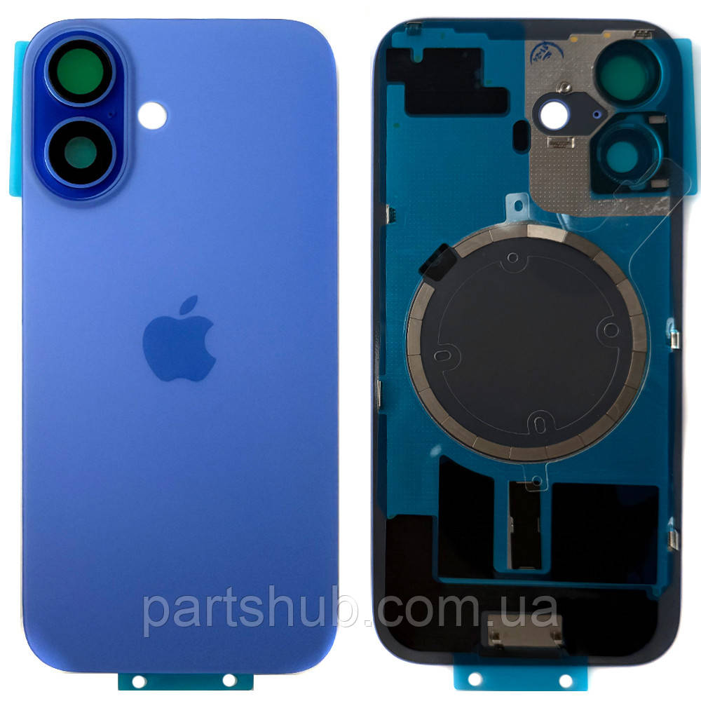 Задня кришка Apple iPhone 16 (синя оригінал Китай з рамкою, склом камери та магнітом), фото 1