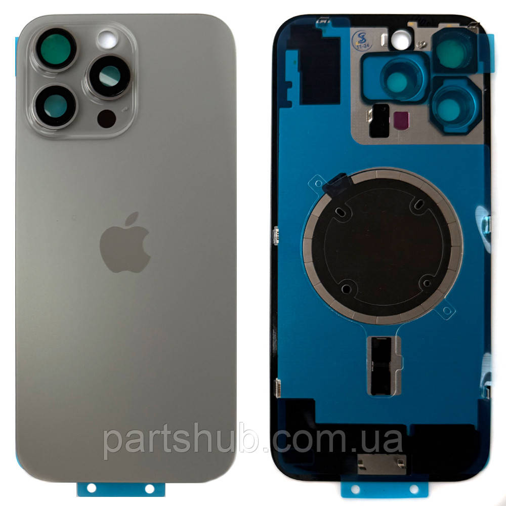 Задня кришка Apple iPhone 16 Pro Max (сіра Natural Titanium з рамкою, склом камер та магнітом), фото 1