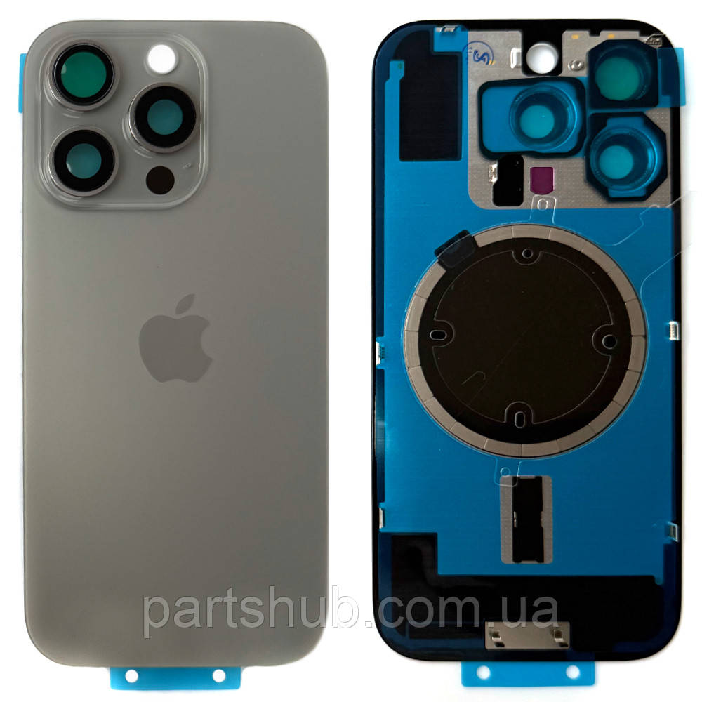 Задня кришка Apple iPhone 16 Pro (сіра Natural Titanium з рамкою, склом камер та магнітом), фото 1