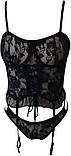 Чорний жіночий комплект білизни чорного кольору трусики, ліф корсетом та підв'язками, фото 4