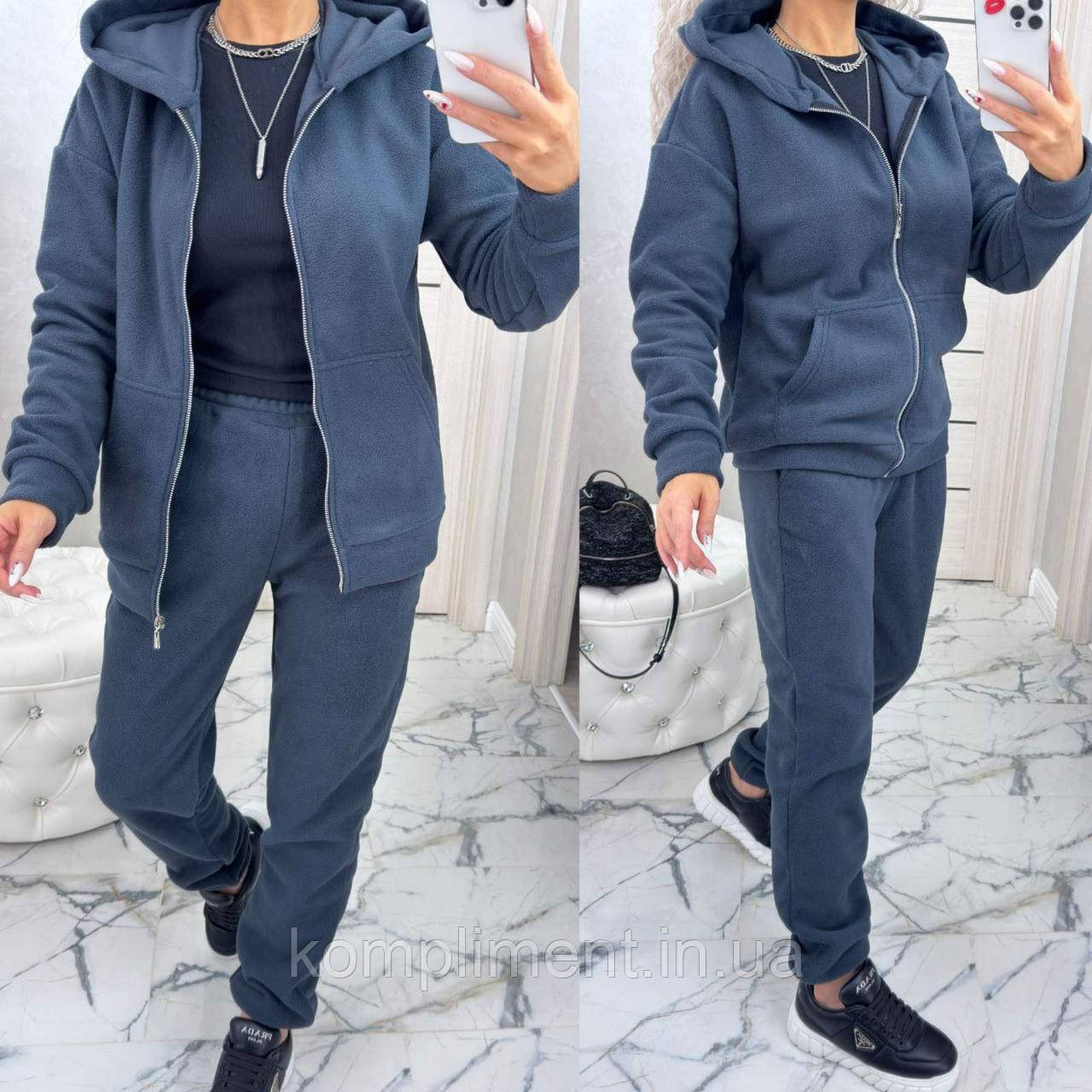 Жіночий модний утеплений спортивний костюм фліс, графіт ST- 223, фото 1
