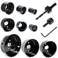 Набір коронок по деревині гіпсокартону S&R Meister 19. 22. 29. 38. 44. 51. 60. 67. 82 мм,2 державки