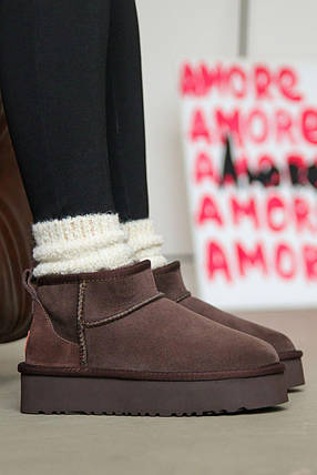 Зимові Жіночі Черевики UGG Classic Ultra Mini Platform Dark Brown / УГГ Класик Ультра Міні Платформ Коричневі, фото 1