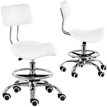 Табурет сідло зі спинкою , крісло для майстрів білий