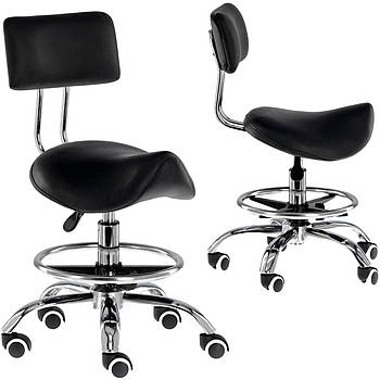 Табурет сідло зі спинкою, крісло для майстрів чорний