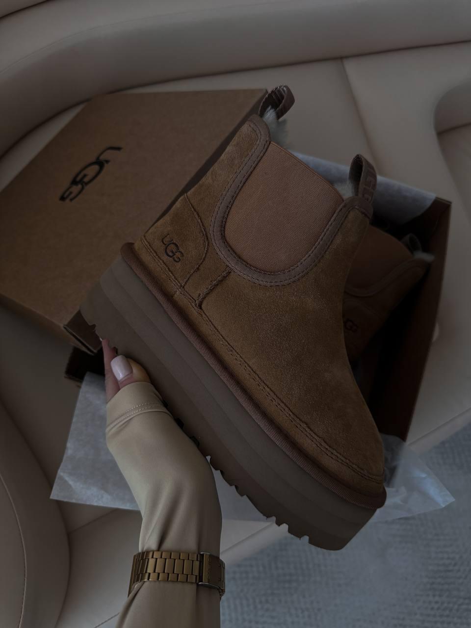 Жіночі повсякденні уги UGG Neumel Platform Chealsea Ginger PREMIUM (коричневі) зимове взуття 9426 Уггі vkross, фото 1