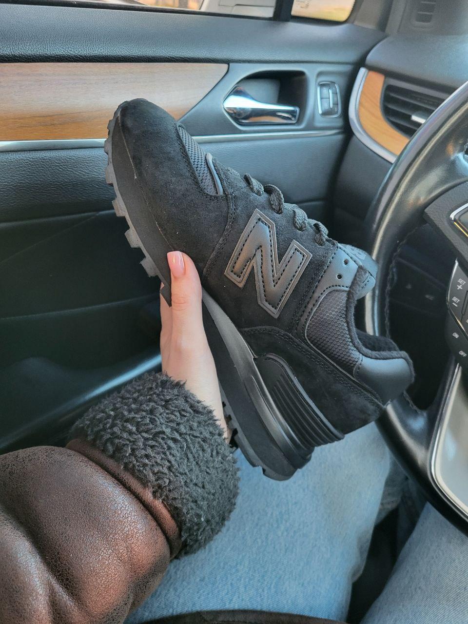 Жіночі зимові кросівки New Balance 574 Black (чорні) повсякденні низькі кроси 634 Нью Беленс vkross, фото 1