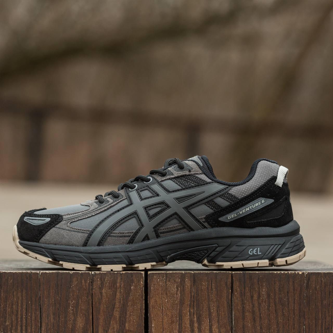 Чоловічі спортивні кросівки Asics GEL VENTURE 6 Black Grey (чорно-сірі) модні демі кроси 1982 Асікс vkross