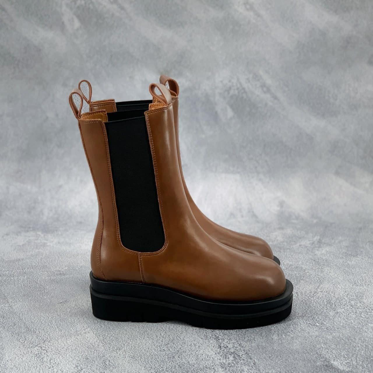 Жіночі осінні черевики Bottega Veneta Boots Brown Sole (коричневі) високі черевики 6967 Ботега Венета vkross