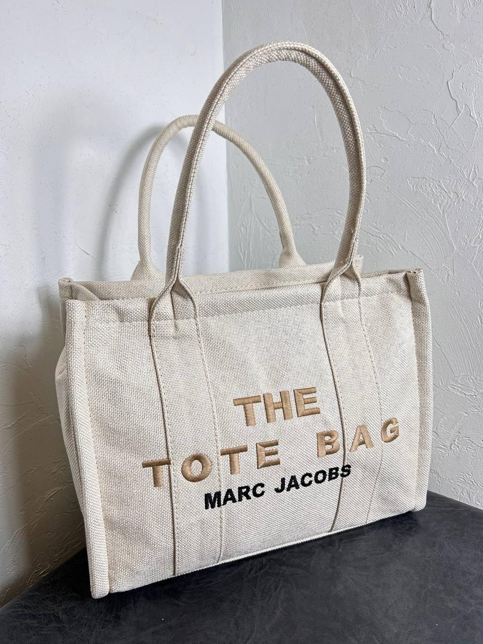 Жіноча сумка-тоут Marc Jacobs The Large Tote Bag Beige (бежева) текстильна шикарна натуральне полотно S69 vkross, фото 1