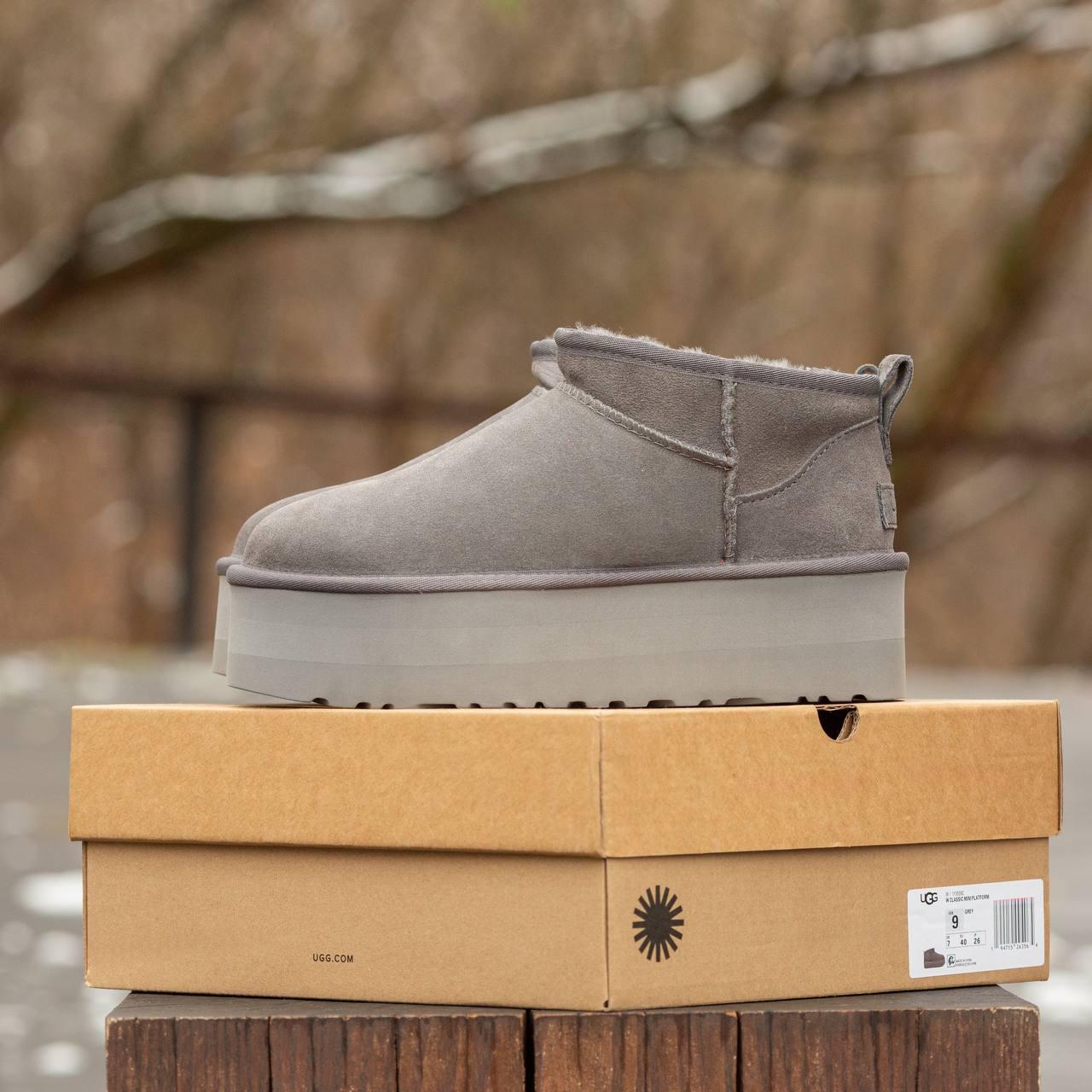 Жіночі зимові уги UGG Classic Ultra Mini Platform Boot Grey (сірі) модне повсякденне взуття 1903 Уги vkross, фото 1
