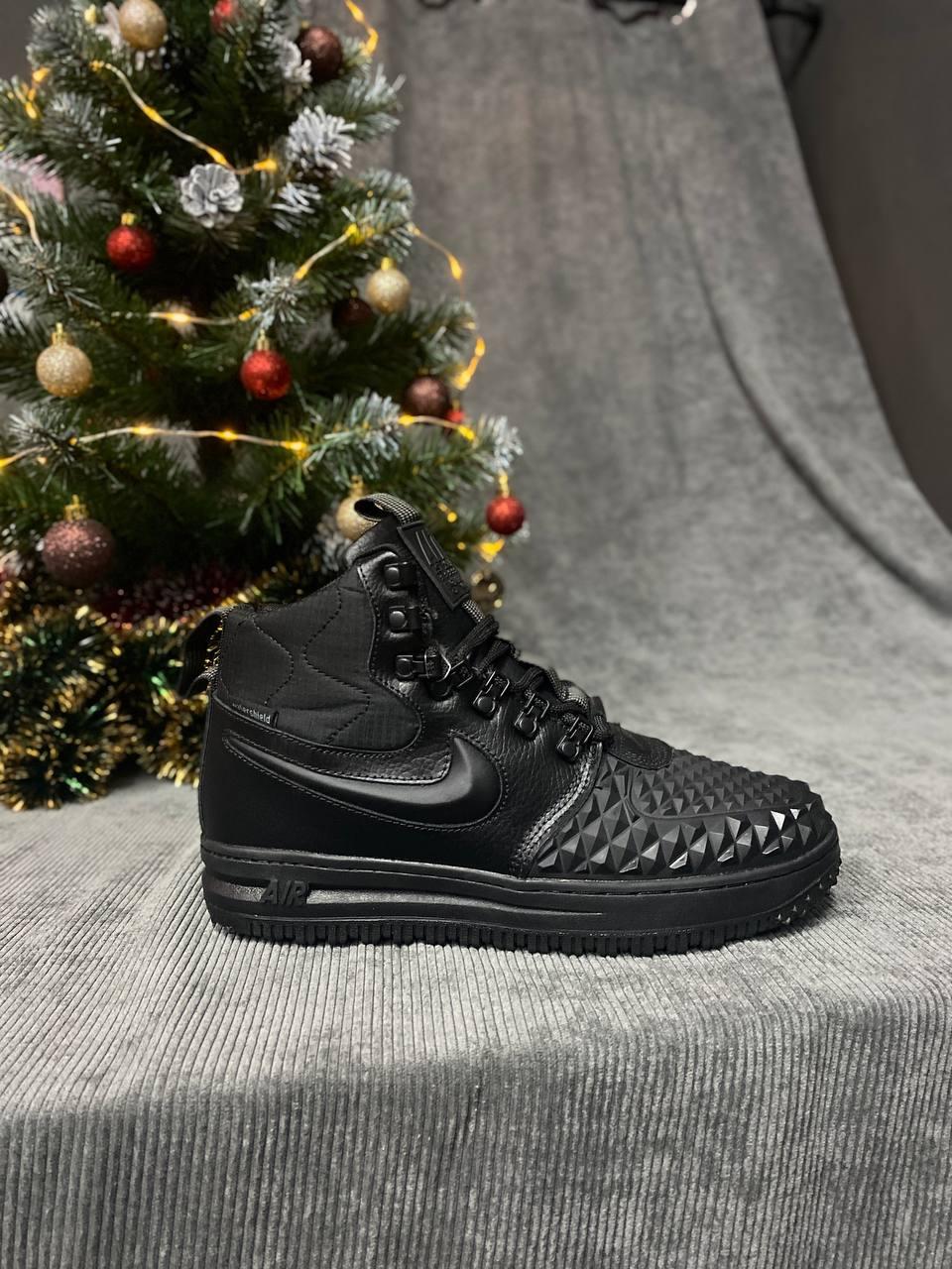 Чоловічі зимові кросівки Nike Lunar Force Black Fur (чорні) стильні високі кросівки NK556 Найк vkross